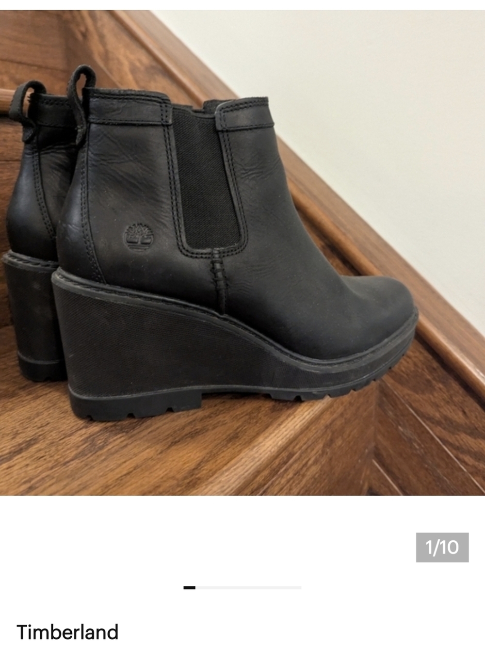 Leather Timberland Women's Black Wedge Boots Size 9.5 Like New